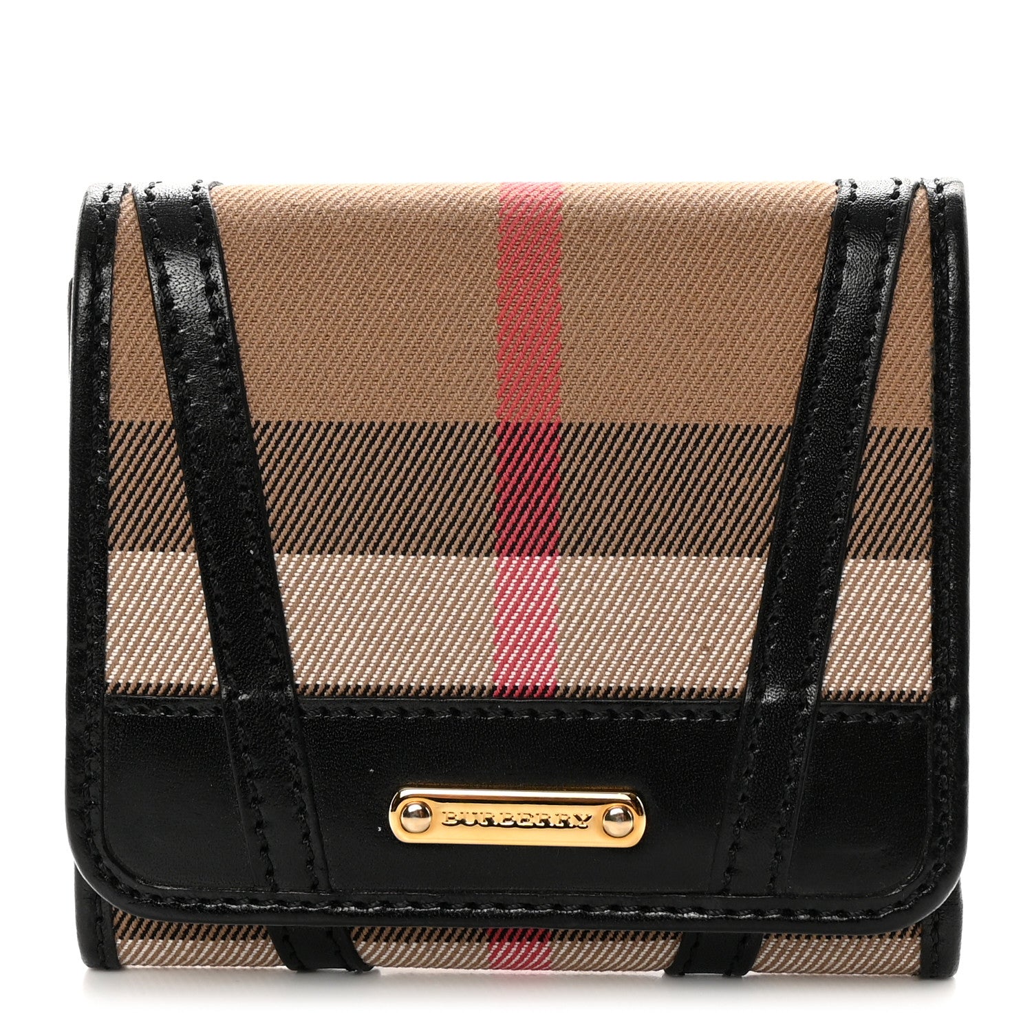 Burberry Bridle Calfskin House Check Medium Leighton Wallet Black 1 of 18