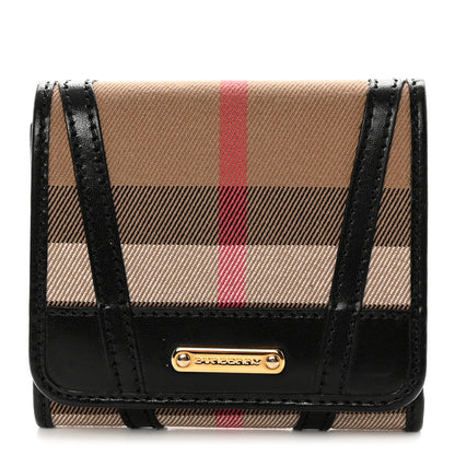 Burberry Bridle Calfskin House Check Medium Leighton Wallet Black 1 of 18