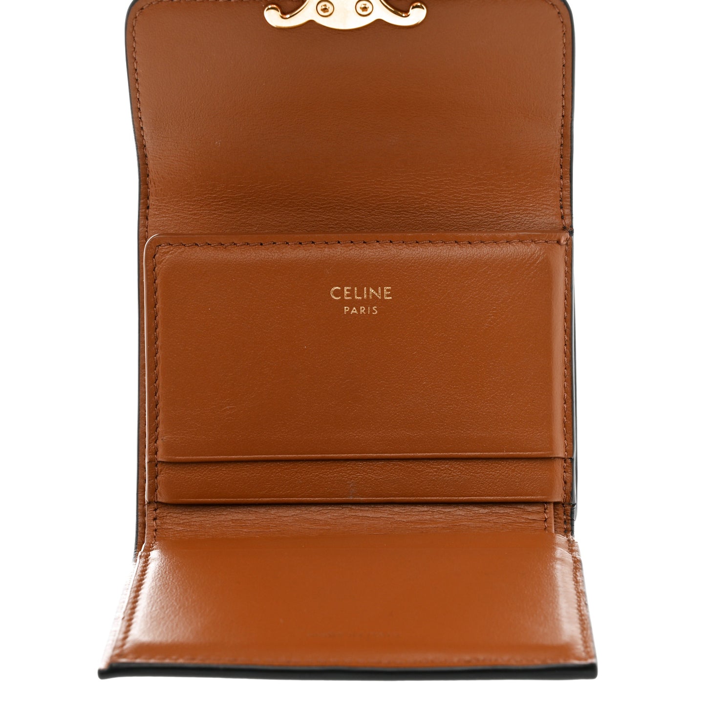 Triomphe Canvas Compact Wallet With Coin Purse Tan