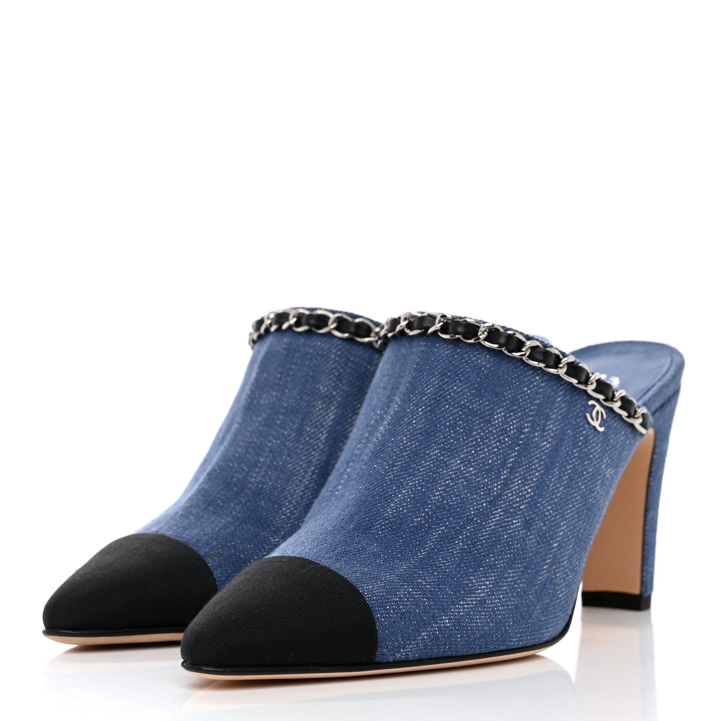 Denim Cap Toe Chain Mule 36 Blue Black