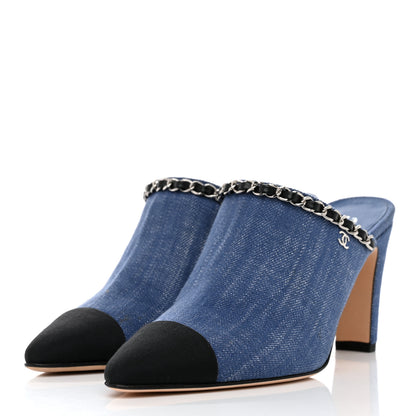 Chanel Denim Cap Toe Chain Mule 36 Blue Black 3 of 9