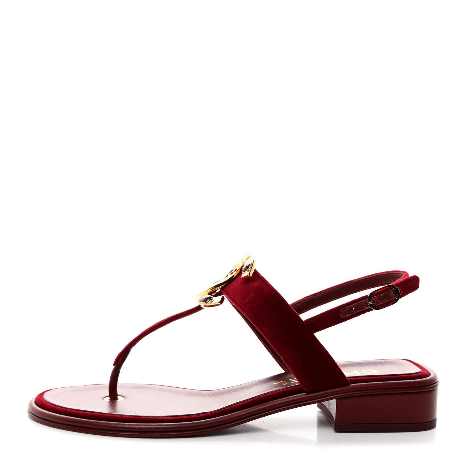Chanel Velvet Metal Gripoix CC Thong Sandals 39 Burgundy 1 of 9