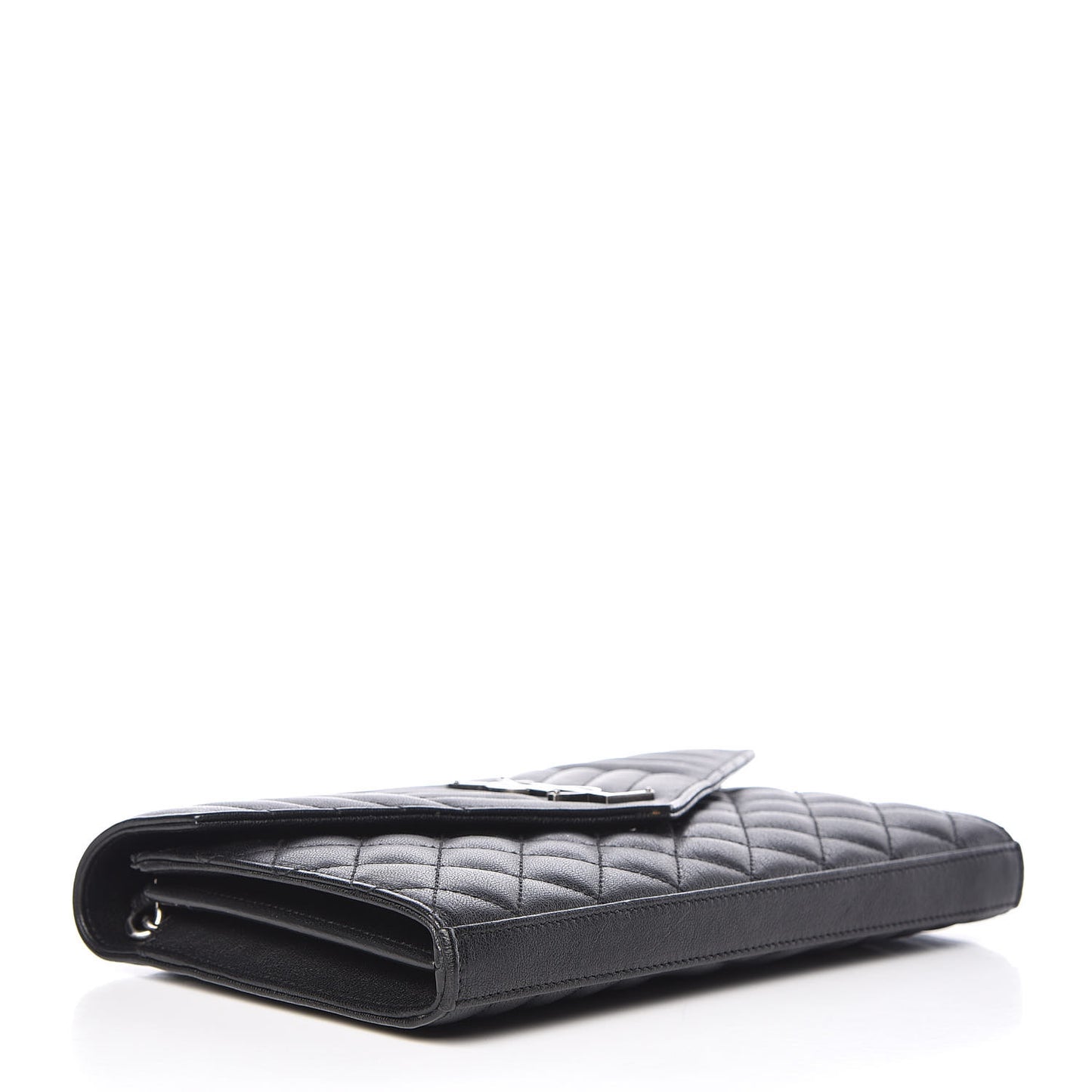 Sheepskin Tri-Quilt Monogram Envelope Chain Wallet Black