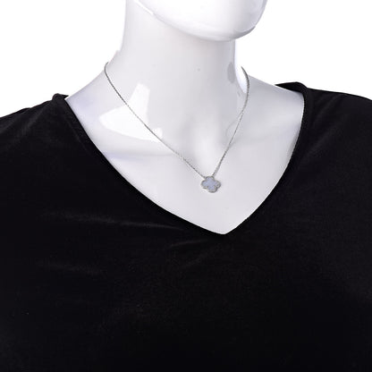 Van Cleef & Arpels 18K White Gold Chalcedony Vintage Alhambra Pendant Necklace 2 of 9