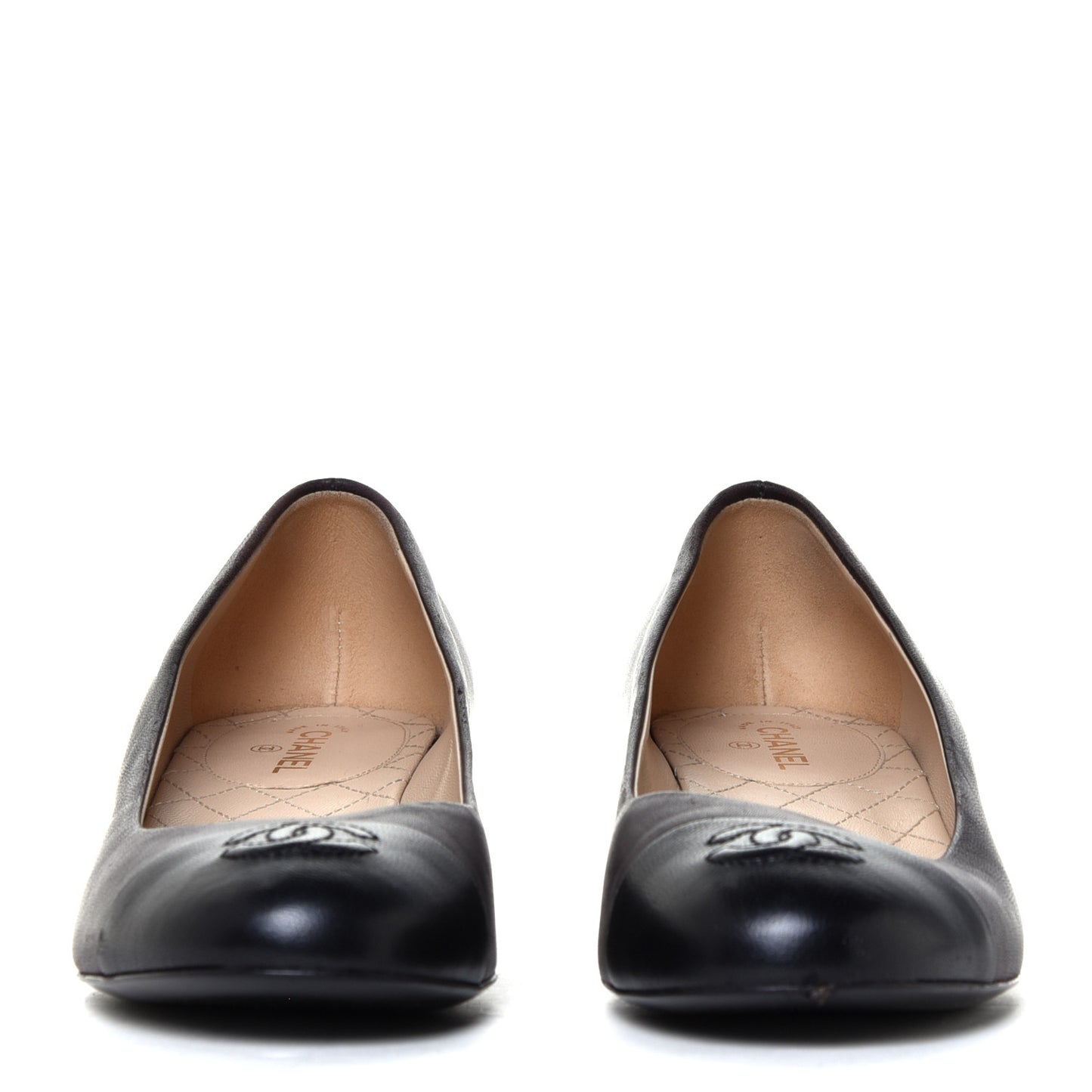 Lambskin CC Cap Toe Pumps 38 Dark Brown Black