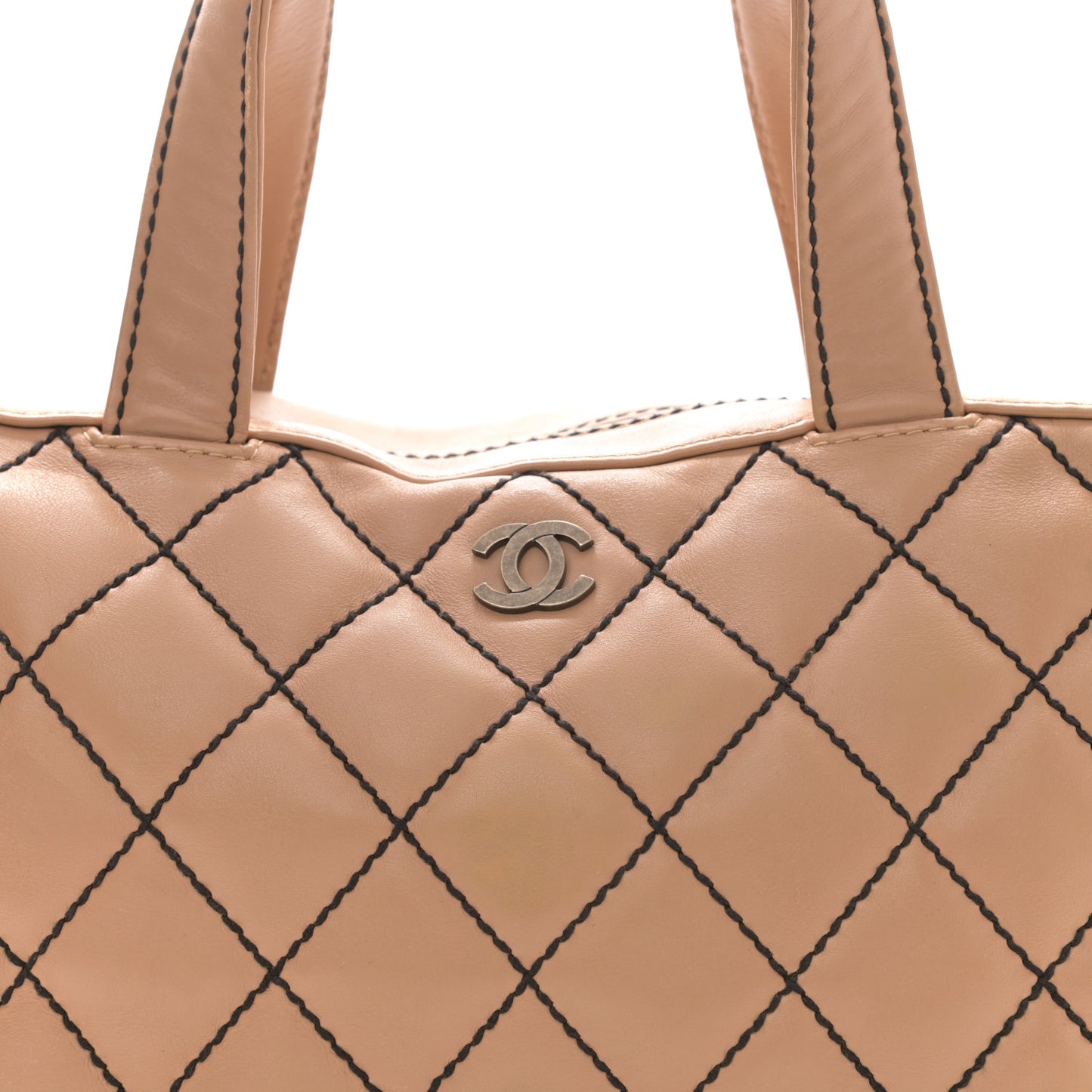 Calfskin Contrast Stitch Surpique Bowler Beige