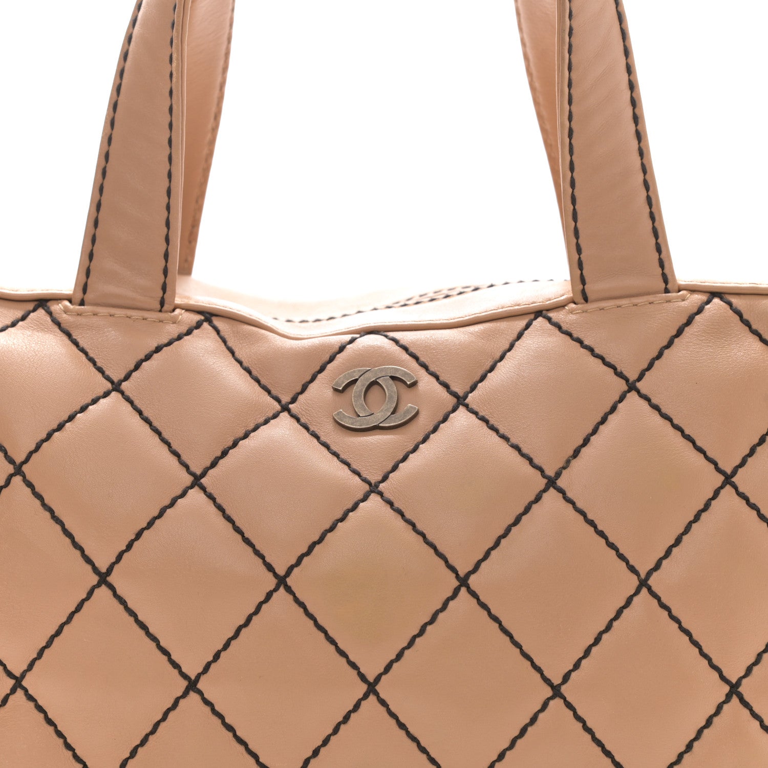 Chanel Calfskin Contrast Stitch Surpique Bowler Beige 4 of 13