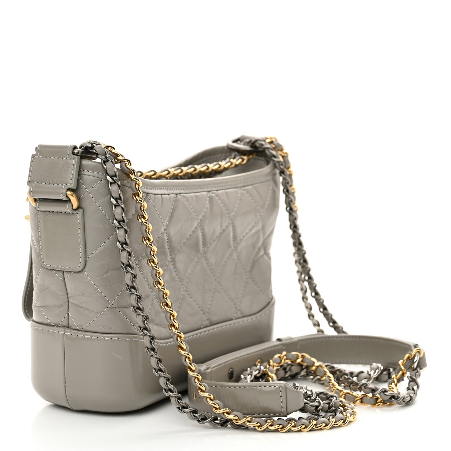 Aged Calfskin Quilted Small Gabrielle Hobo Grey