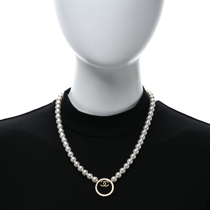 Chanel Pearl CC Round Long Necklace Gold White 2 of 5