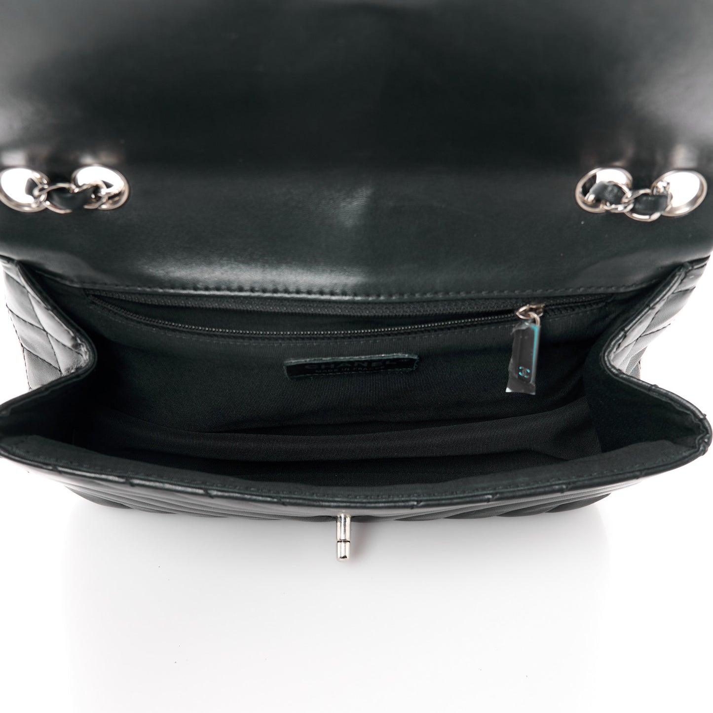 Lambskin Chevron Quilted Single Flap Black