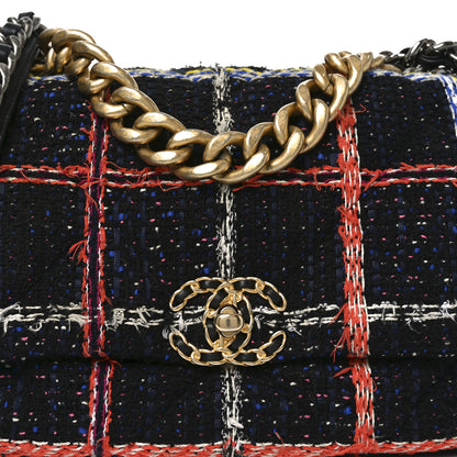 Chanel Tweed Quilted Large Chanel 19 Flap Black Orange Blue 8 of 10