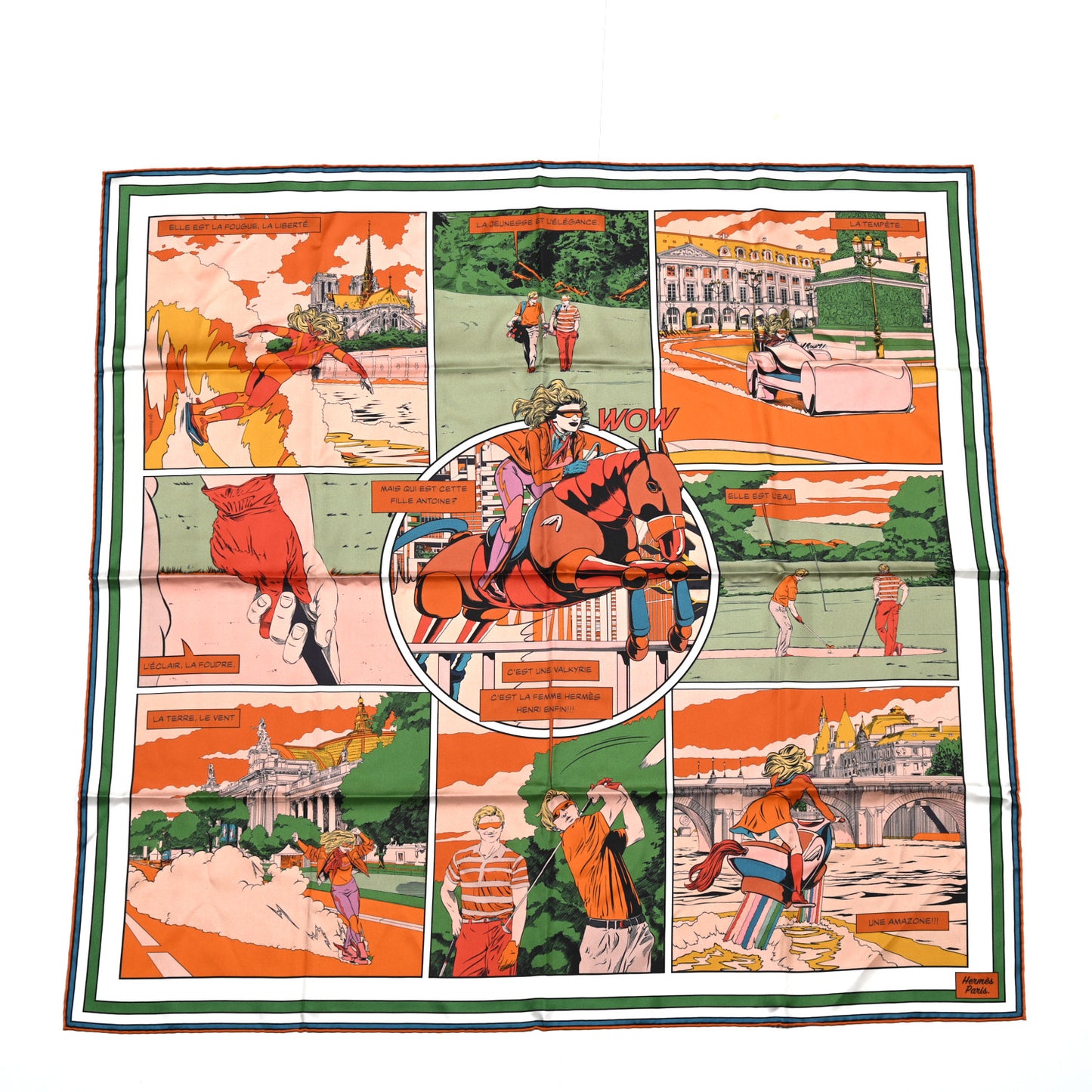 Silk Carre Wow Double Face Scarf 90 Orange Vert Potiron