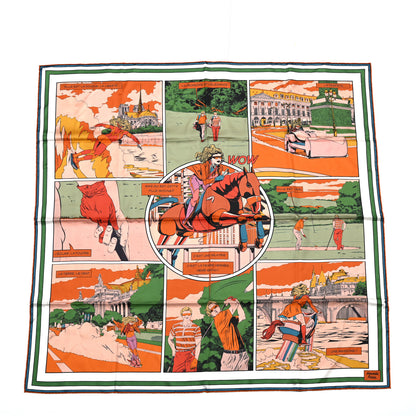 Hermes Silk Carre Wow Double Face Scarf 90 Orange Vert Potiron 1 of 5