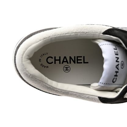 Chanel Suede Kidskin Womens CC Sneakers 39 Black White 6 of 11