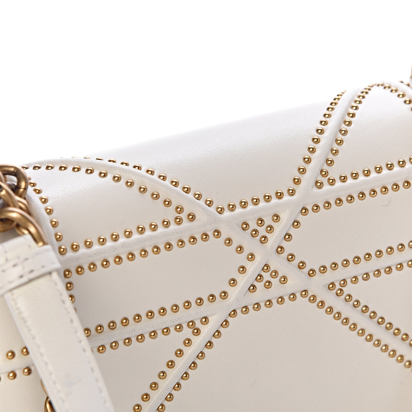Lambskin Studded Small Diorama Flap Bag Off White