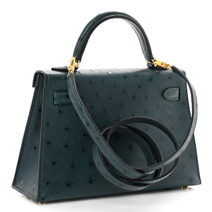Hermes Ostrich Kelly Sellier Mini 20 Vert Cypress 4 of 12