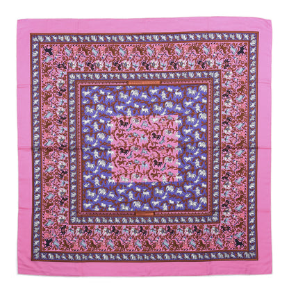 Hermes Cashmere Silk Chasse En Inde Shawl 140 Rose Bonbon Lavende Gris 1 of 5