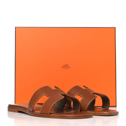 Hermes Box Calfskin Oran Sandals 38 Gold 10 of 10