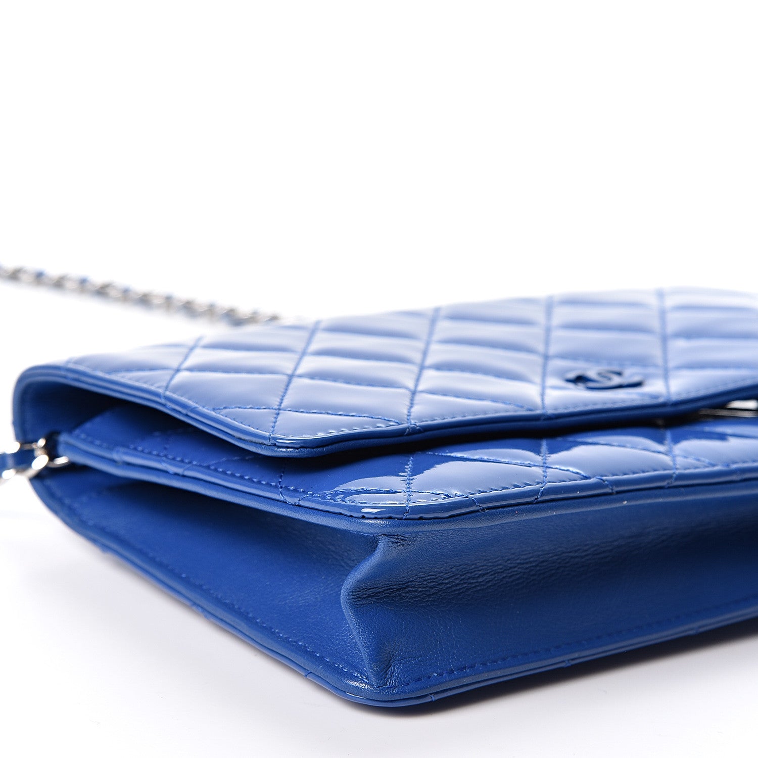 Chanel Patent Calfskin Quilted Wallet On Chain WOC Dark Blue 8 of 9