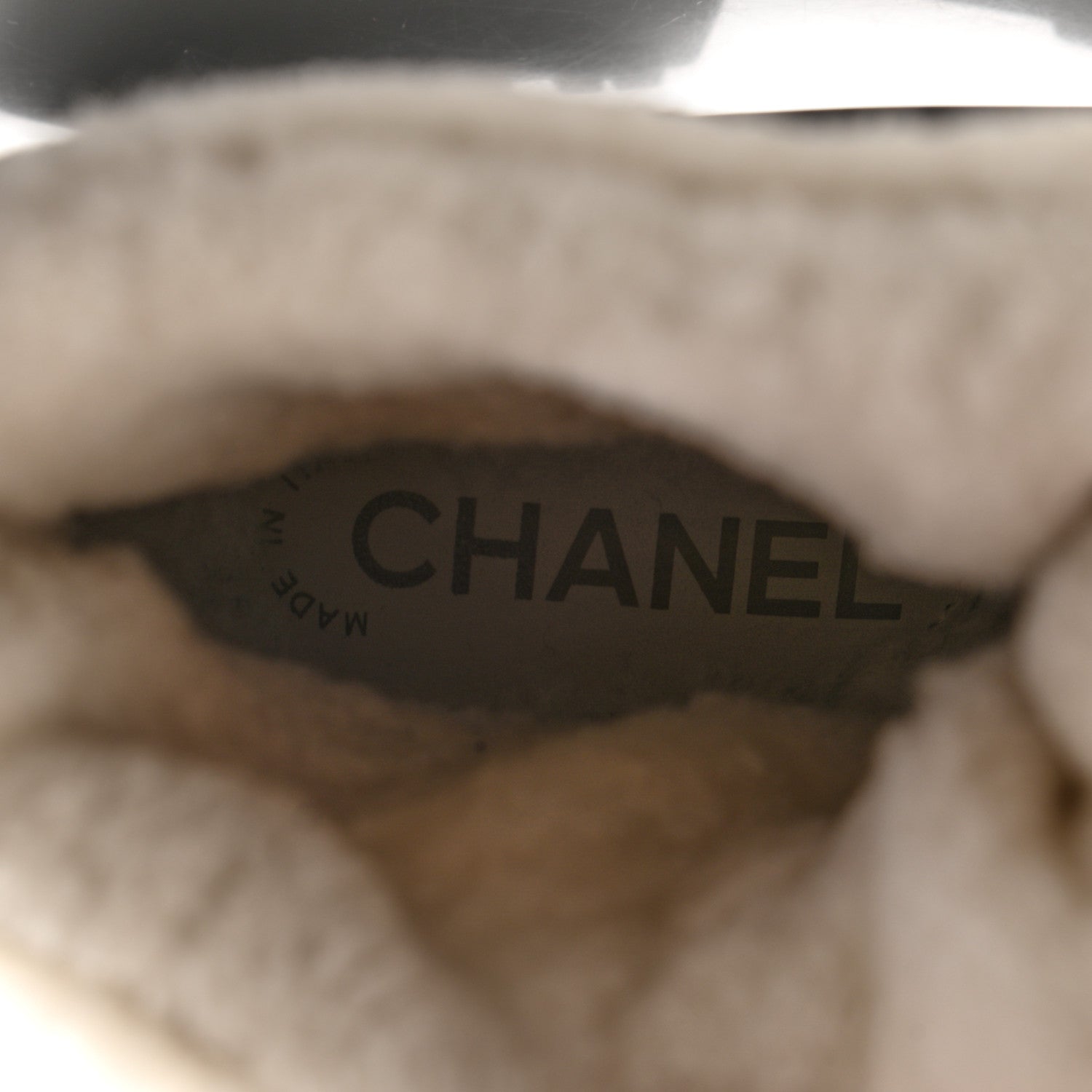 Chanel Calfskin Shearling CC Lace Up Boots 37 Black White 6 of 7