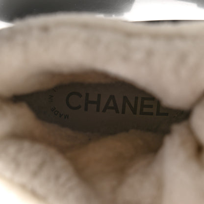 Chanel Calfskin Shearling CC Lace Up Boots 37 Black White 6 of 7
