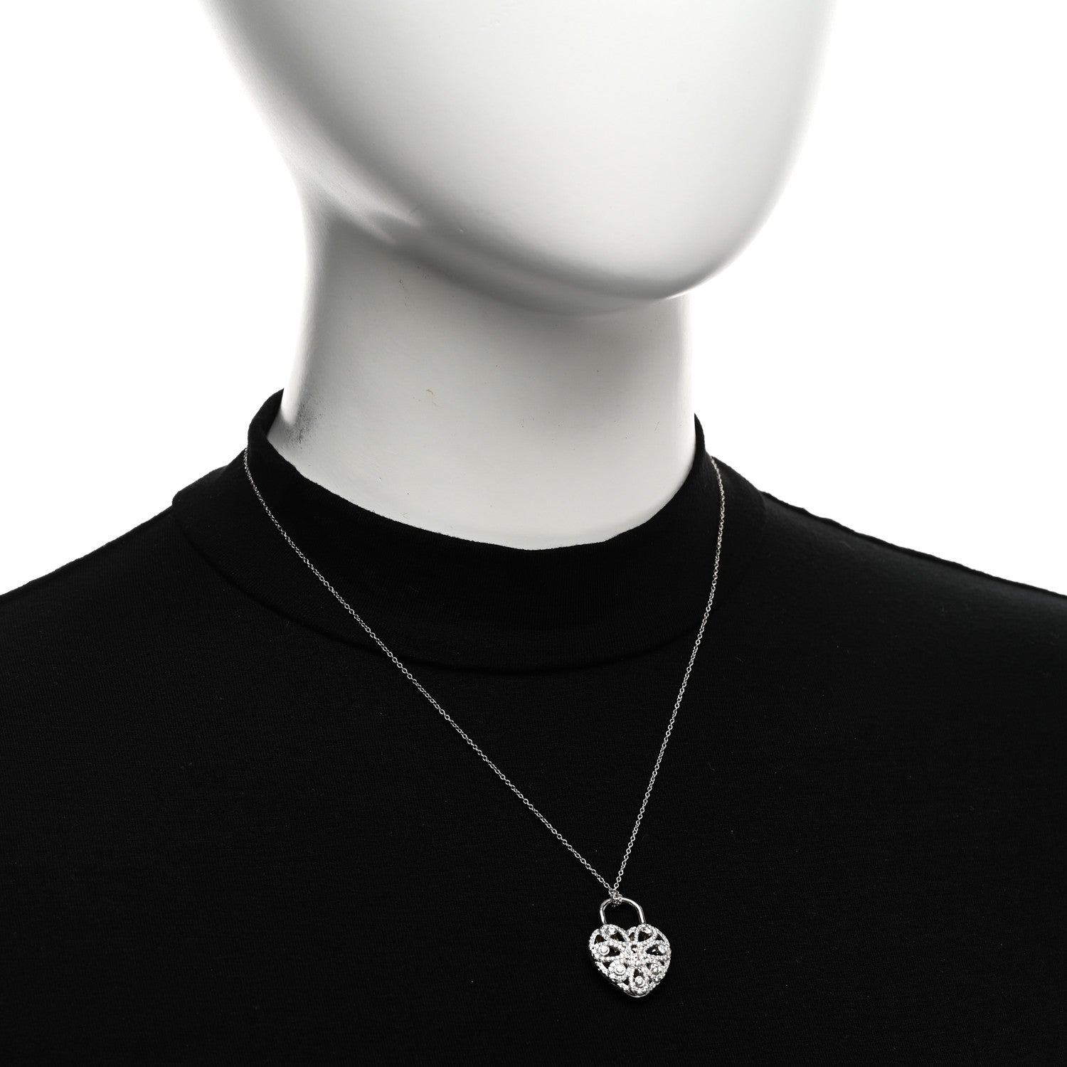 Tiffany 18K White Gold Diamond Filigree Heart Pendant Necklace 2 of 5