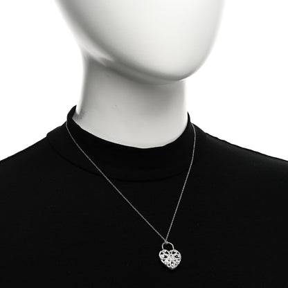 Tiffany 18K White Gold Diamond Filigree Heart Pendant Necklace 2 of 5