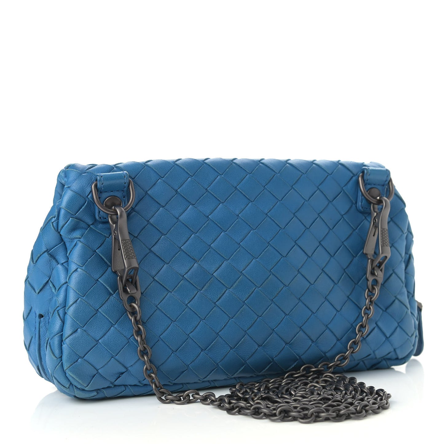 Nappa Intrecciato Small Chain Crossbody Blue