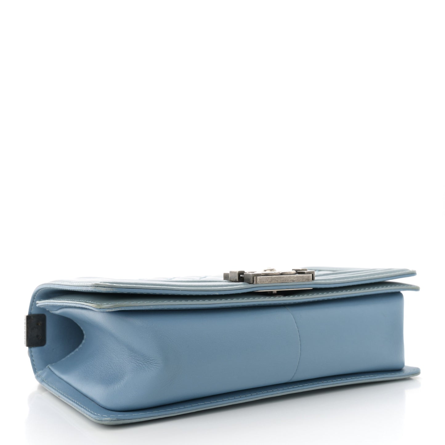 Patent Calfskin Medium Plexiglass Boy Flap Light Blue