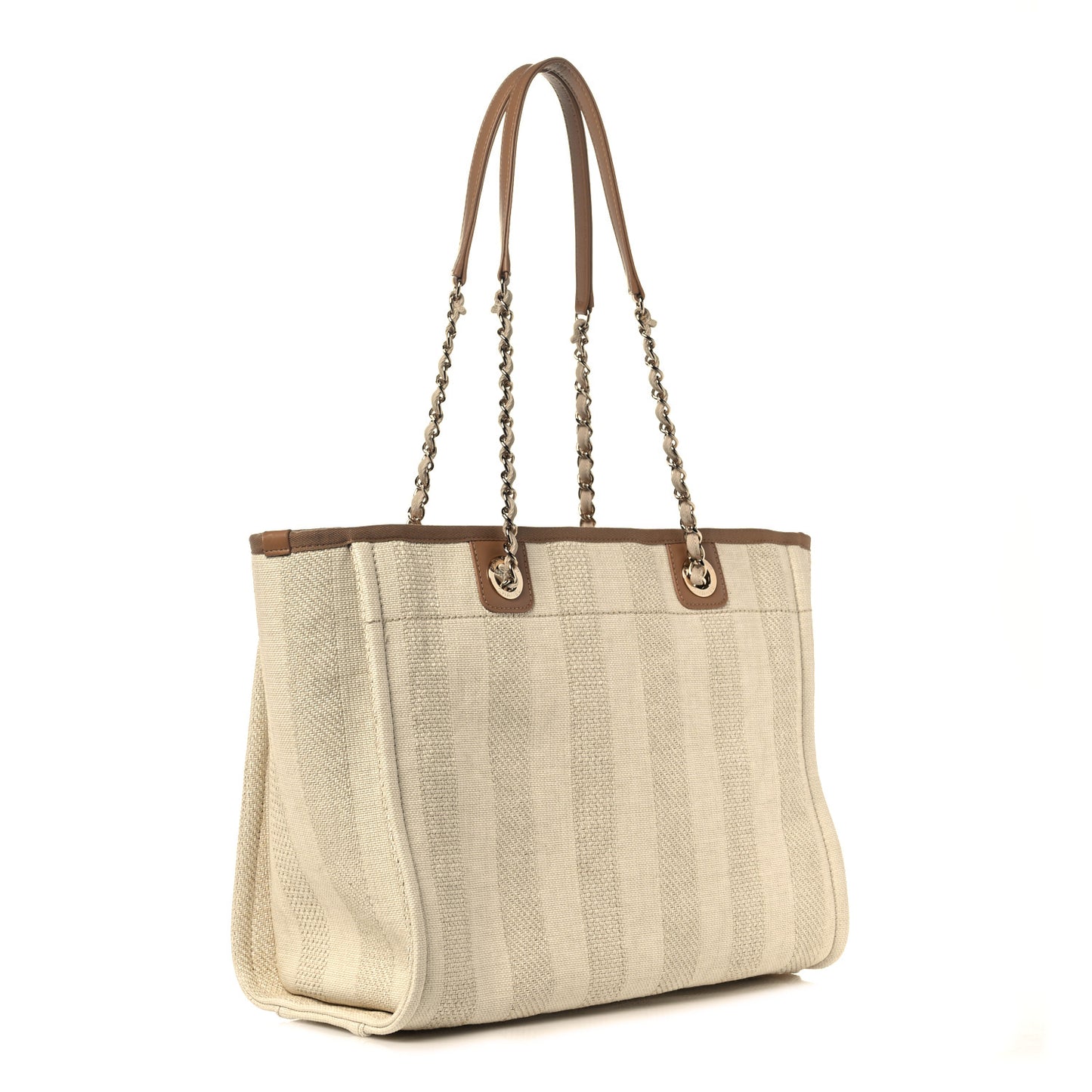 Mixed Fibers Calfskin Striped Small Deauville Tote Beige