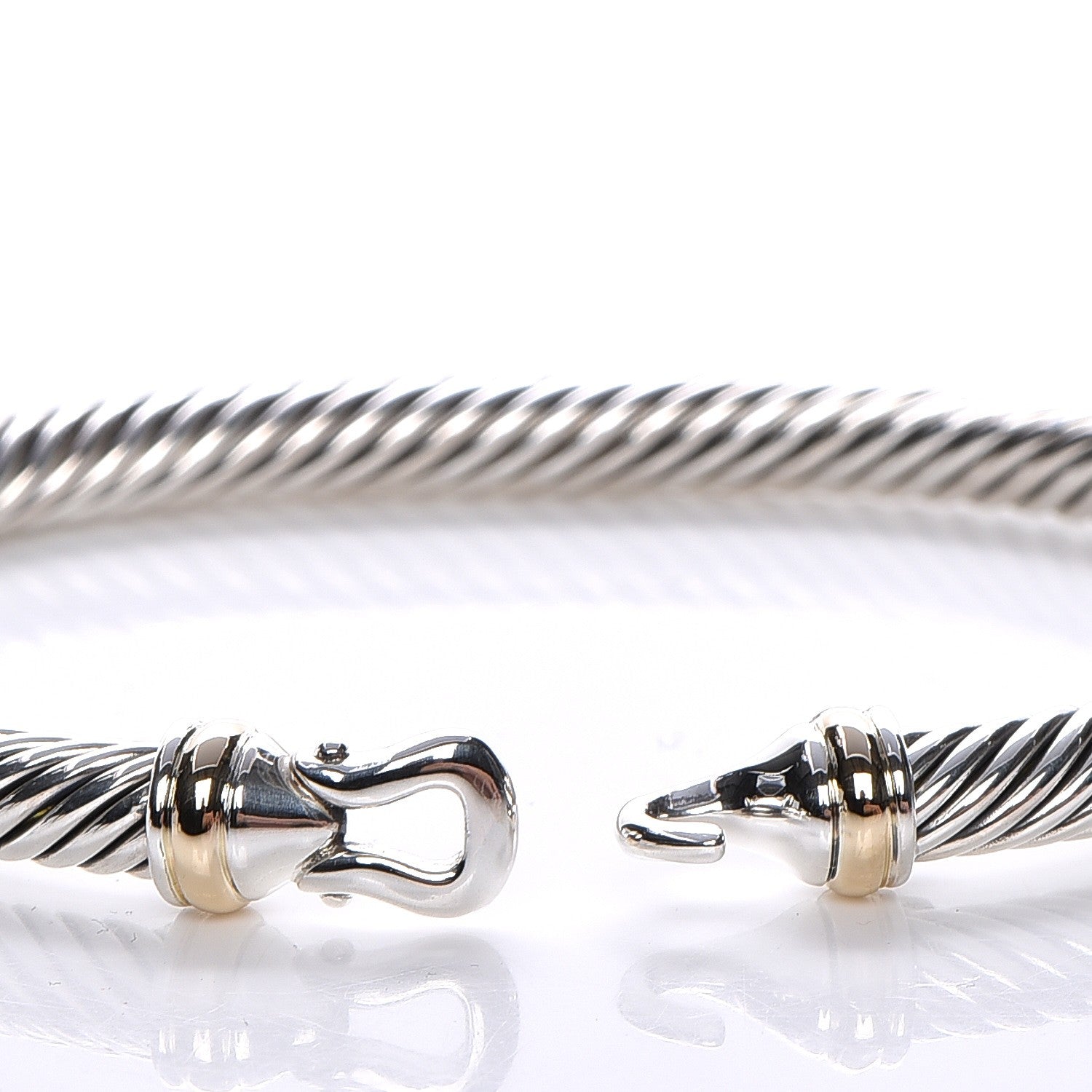 David Yurman Sterling Silver 18K Yellow Gold 5mm Cable Classic Buckle Bracelet 4 of 5