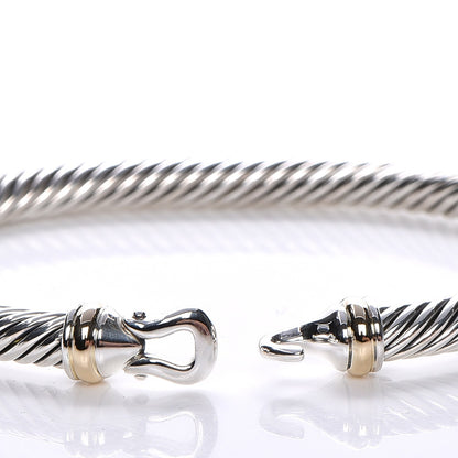 David Yurman Sterling Silver 18K Yellow Gold 5mm Cable Classic Buckle Bracelet 4 of 5