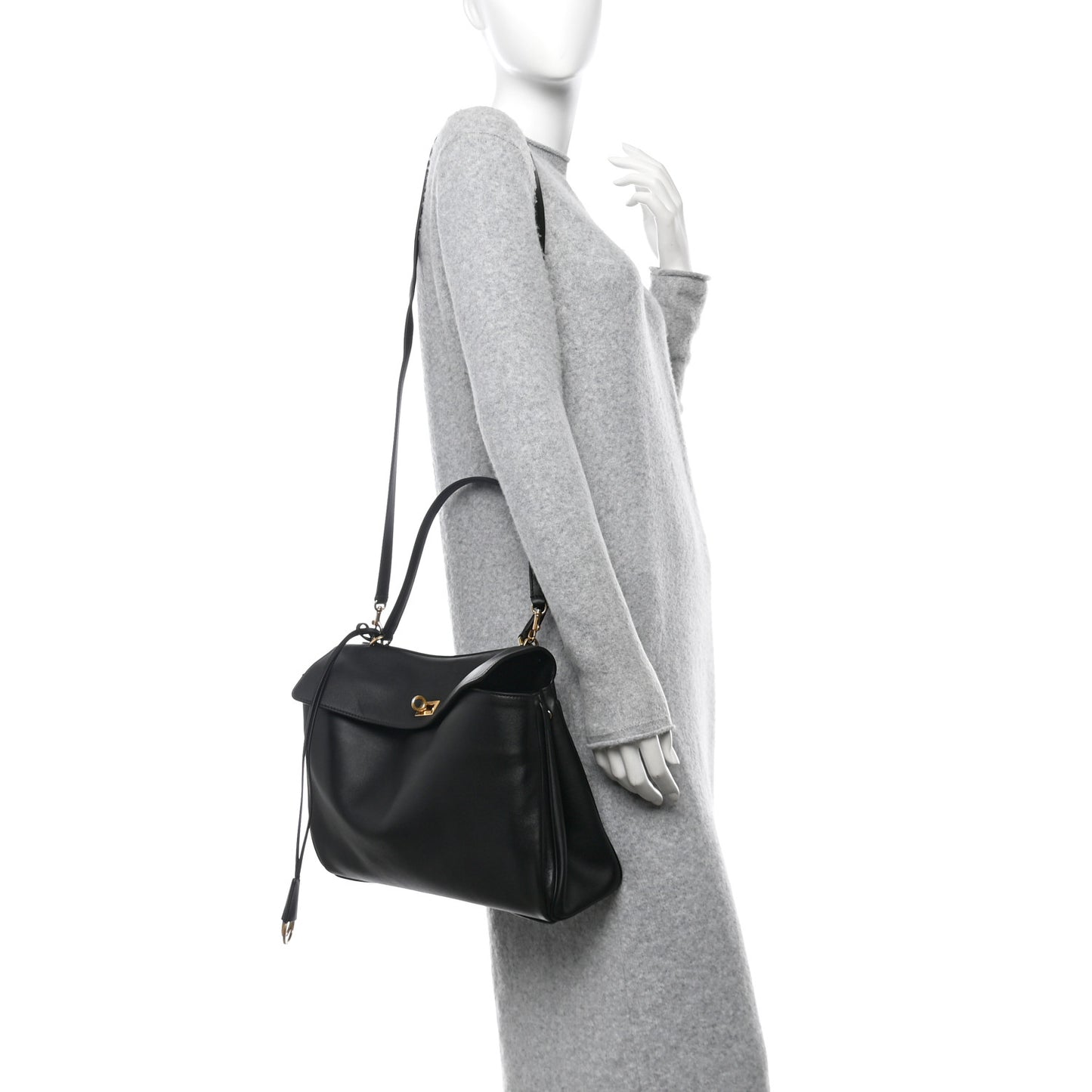 Natural Smooth Calfskin Medium Rodeo Top Handle Handbag Black