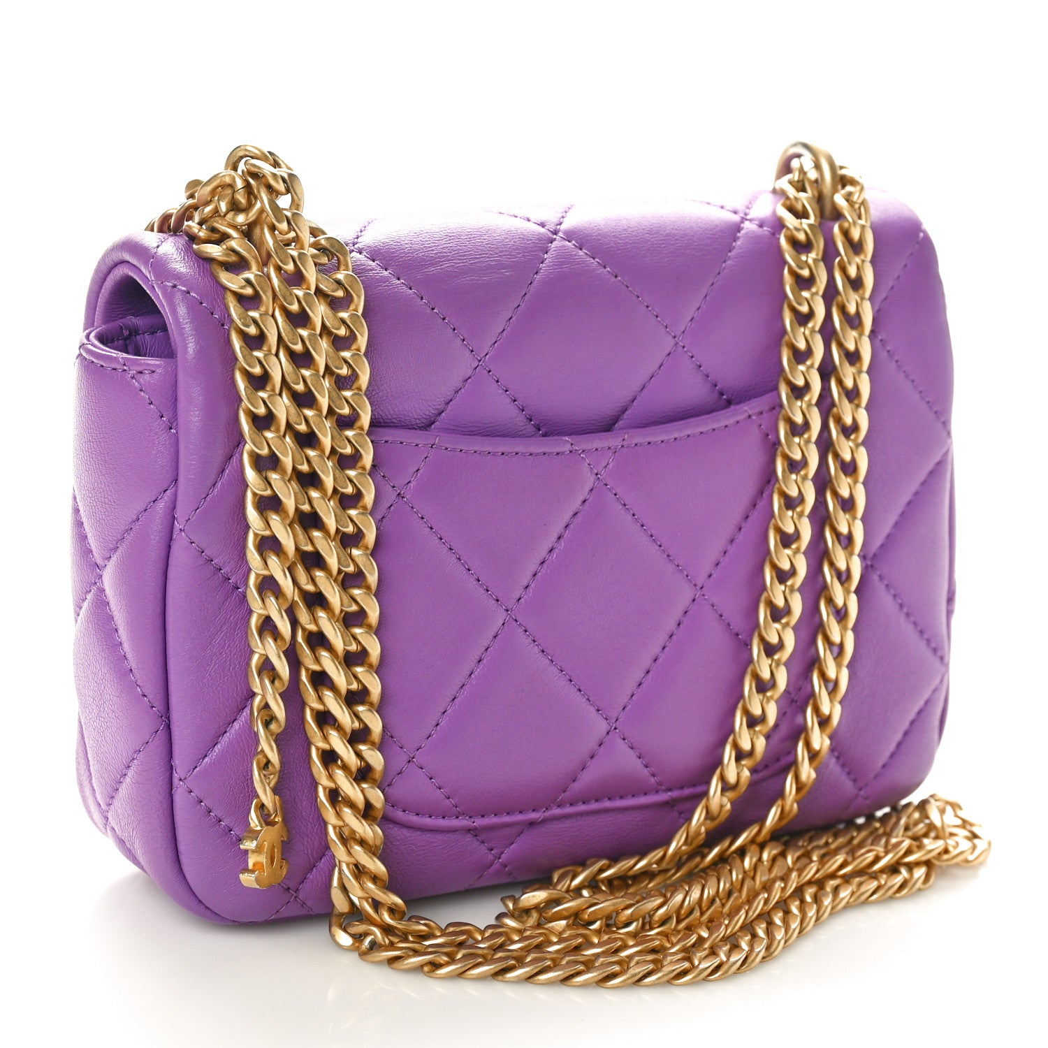 Chanel Lambskin Enamel Quilted Mini Pending CC Square Flap Purple 3 of 10
