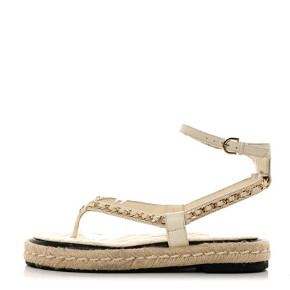 Chanel Lambskin Chain CC Thong Espadrille Sandals 37 White 1 of 8