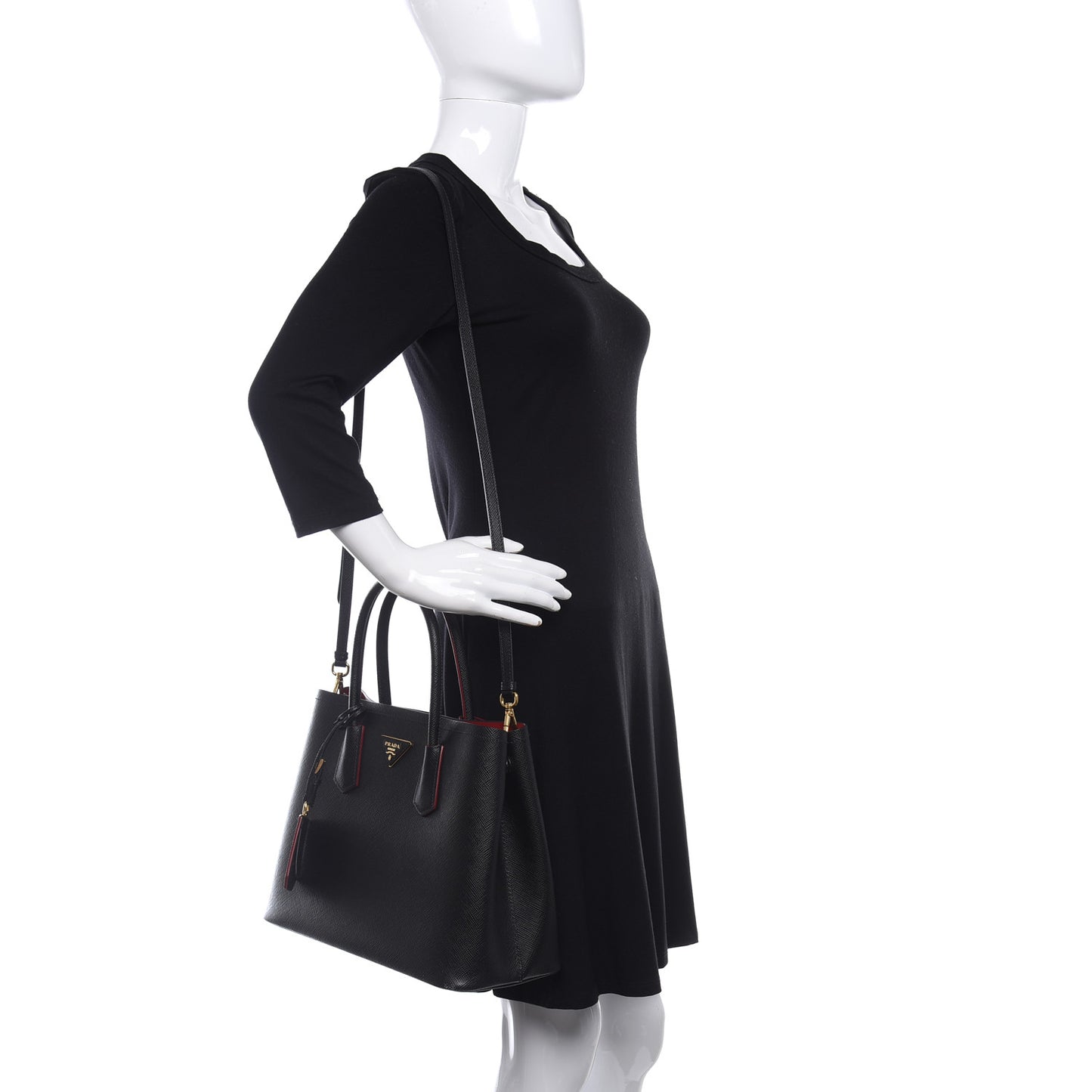 Saffiano Cuir Medium Double Bag Black Fuoco