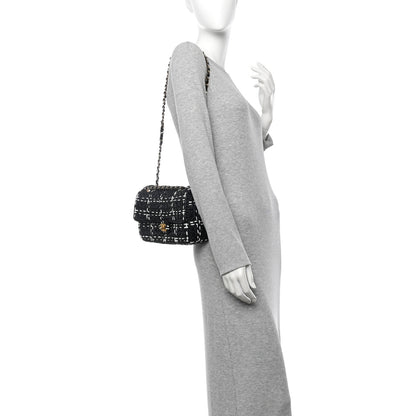 Chanel Raffia Effect Medium Tweedy Flap Bag Black White 2 of 11
