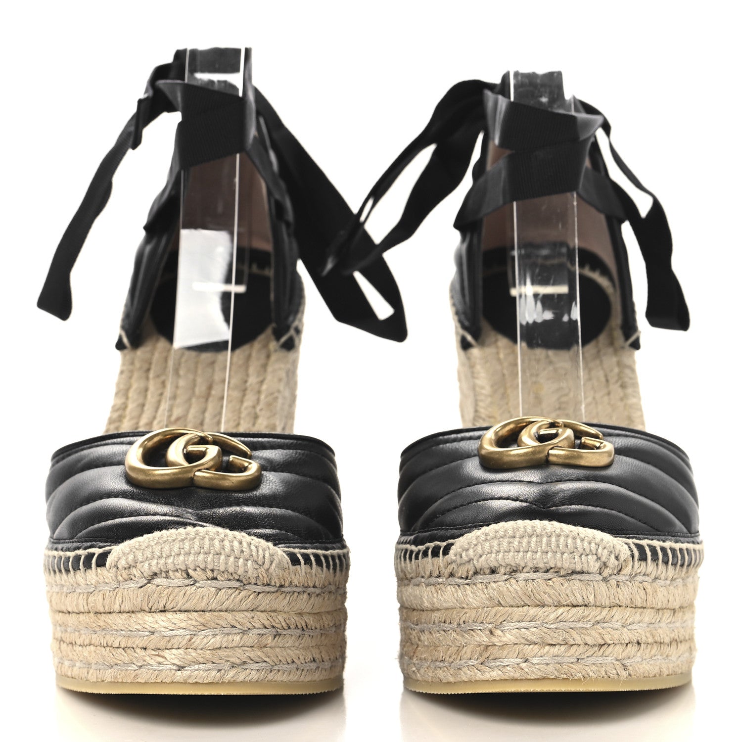 Gucci Nappa Matelasse GG Marmont Ankle Wrap Platform 35/120mm Espadrille Wedges 40.5 Black 3 of 10