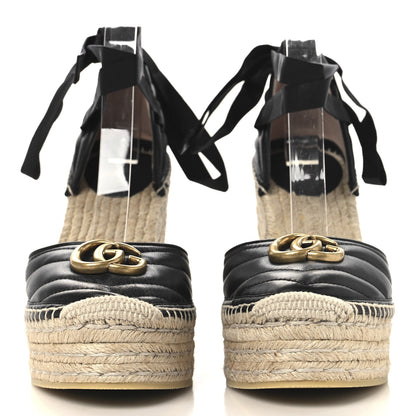 Gucci Nappa Matelasse GG Marmont Ankle Wrap Platform 35/120mm Espadrille Wedges 40.5 Black 3 of 10