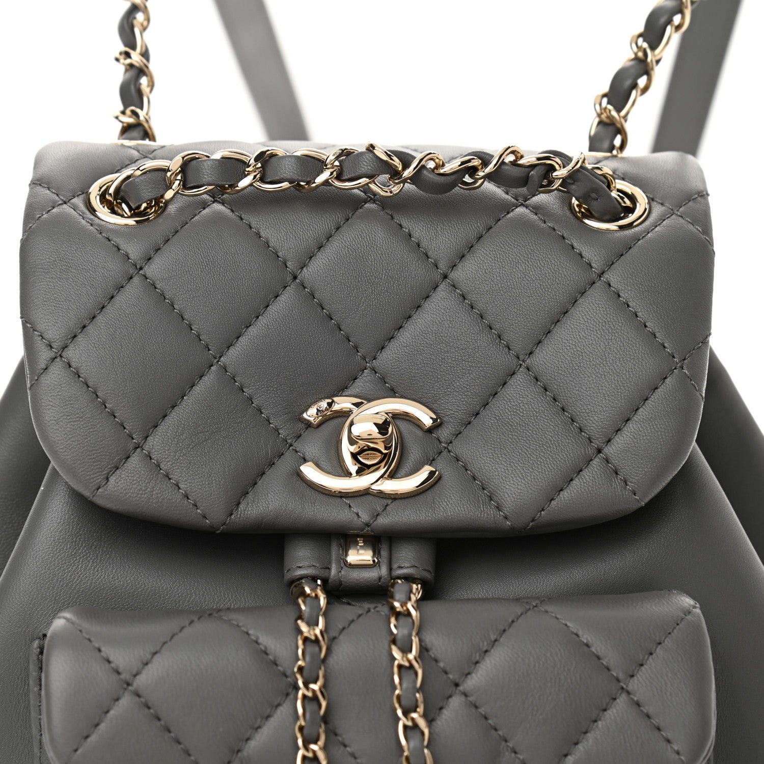 Chanel Lambskin Quilted Small Duma Drawstring Backpack Grey 8 of 10