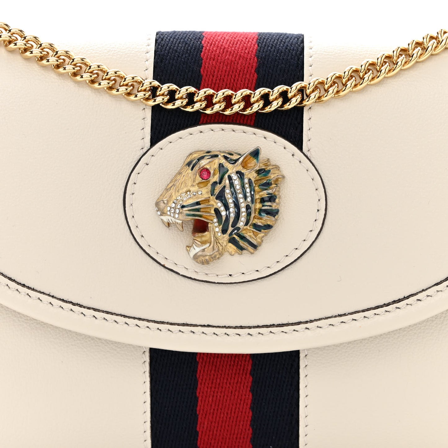 Textured Calfskin Web Mini Rajah Slim Flap Shoulder Bag Mystic White