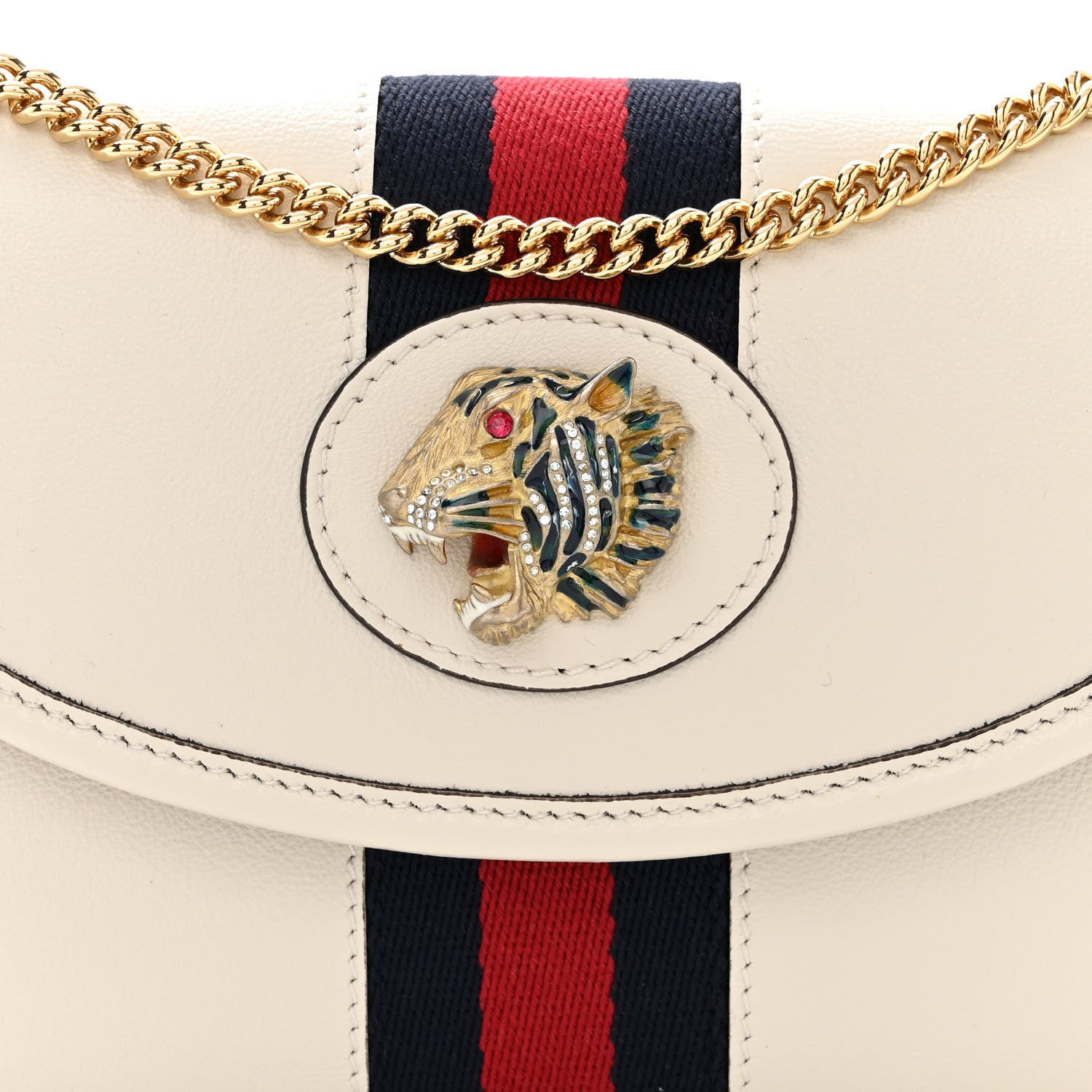 Gucci Textured Calfskin Web Mini Rajah Slim Flap Shoulder Bag Mystic White 8 of 10