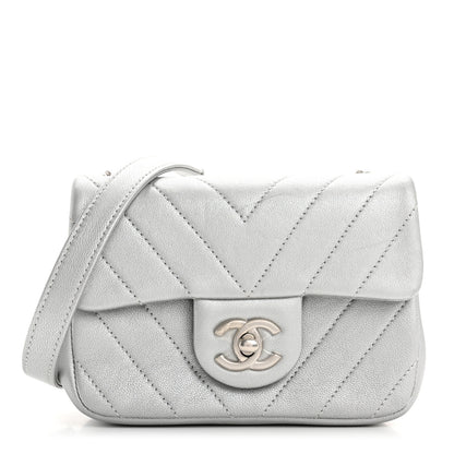 Chanel Metallic Lambskin Chevron Quilted Mini Flap Silver 1 of 10