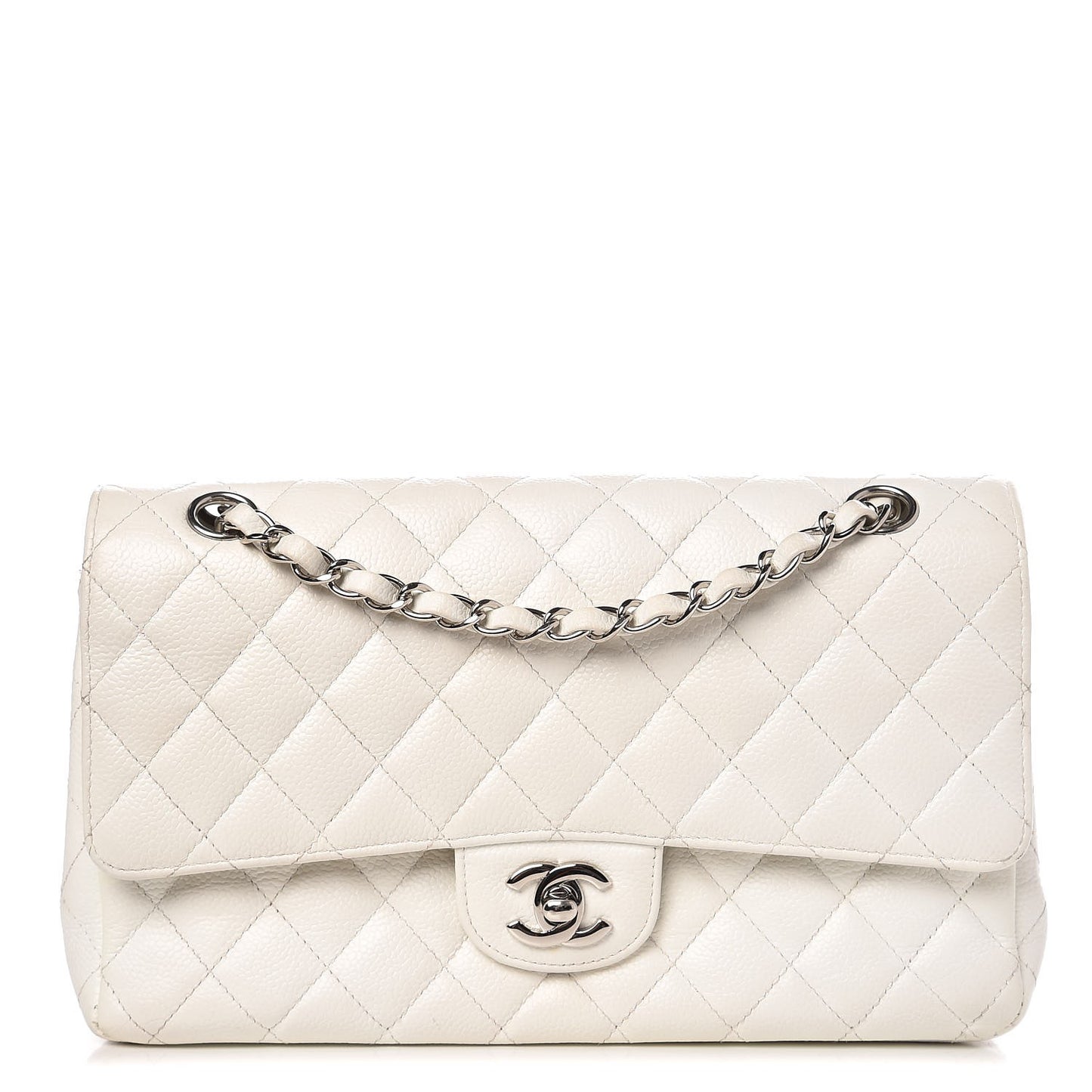 Caviar Quilted Medium Double Flap White