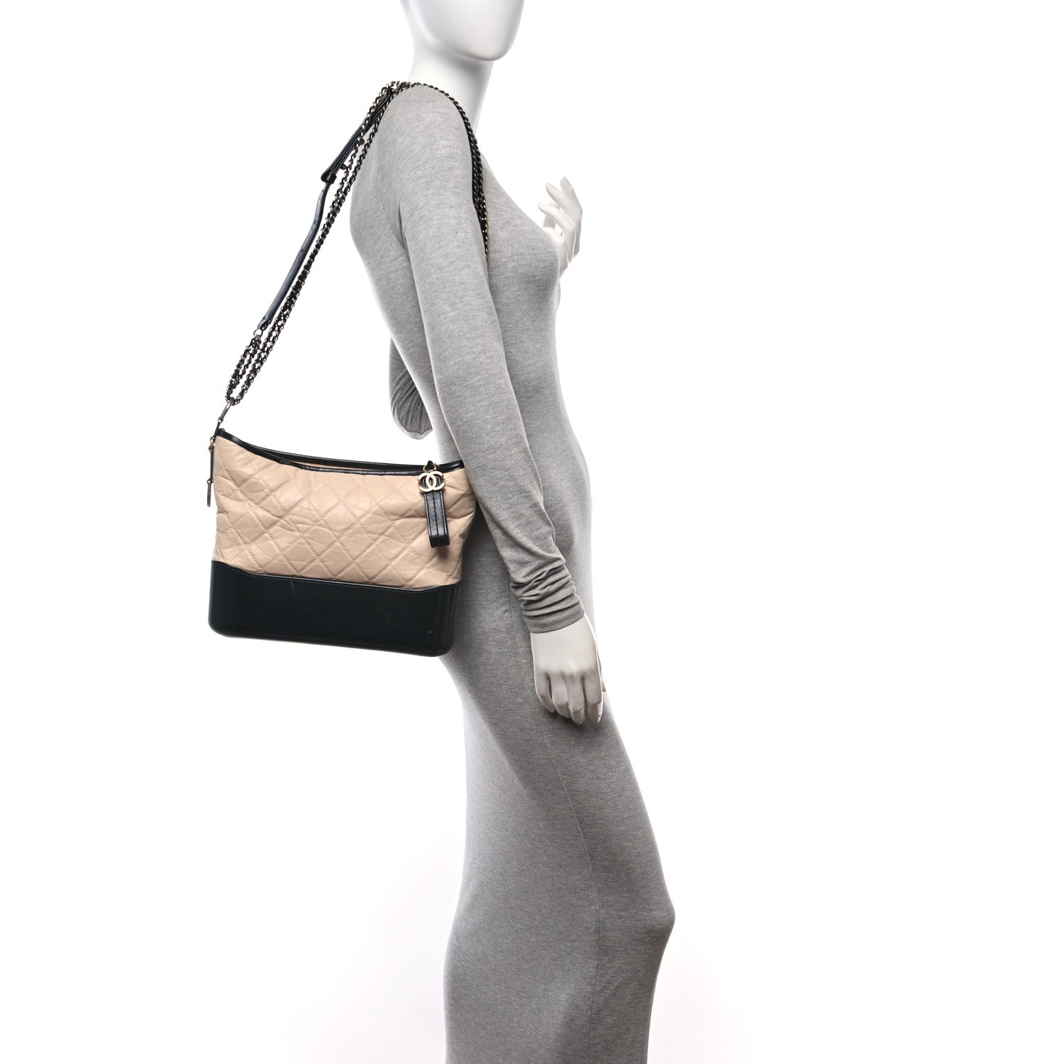 Chanel Aged Calfskin Quilted Medium Gabrielle Hobo Beige Black 2 of 11