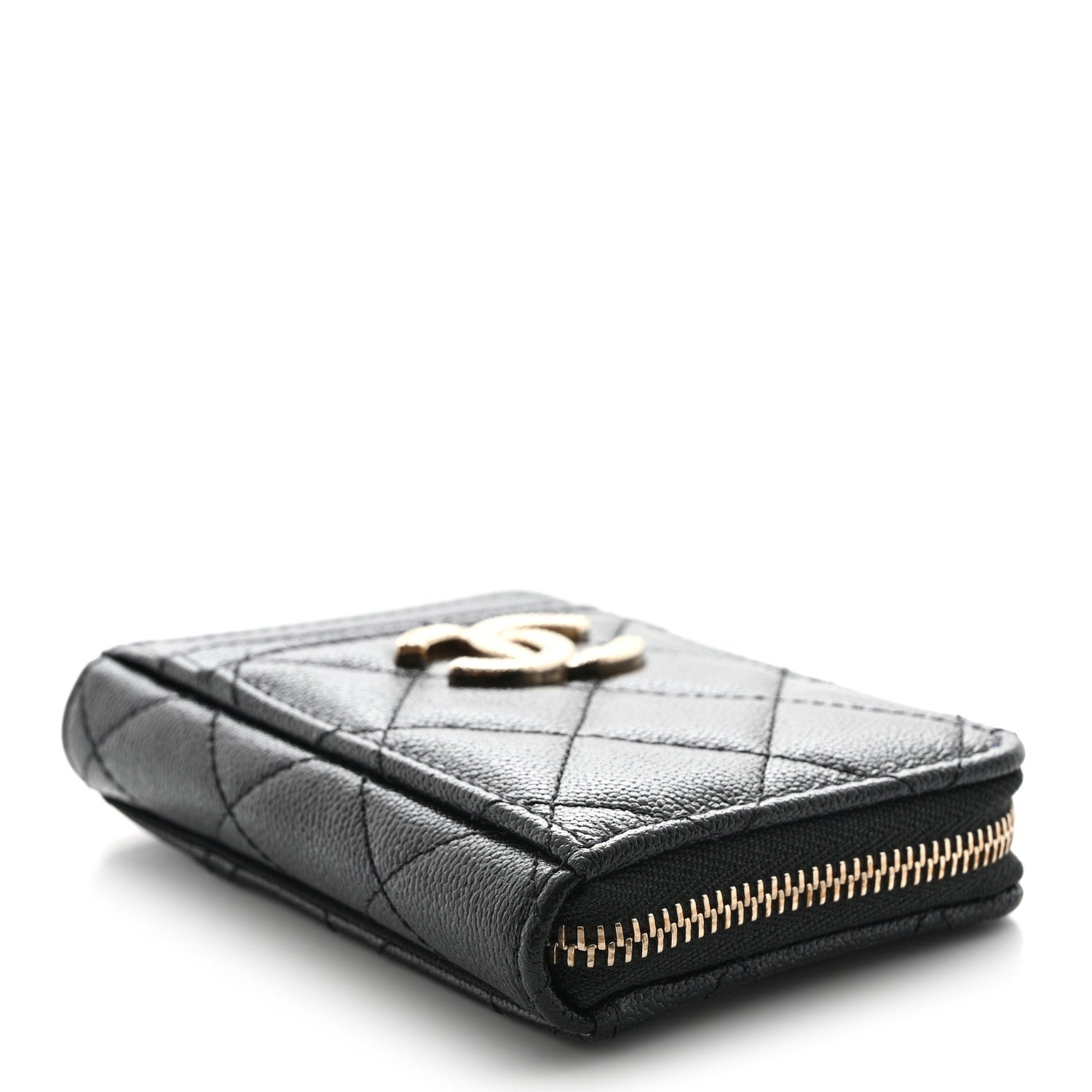 Chanel Caviar Quilted Studded CC Zip Card Holder Black 4 of 8
