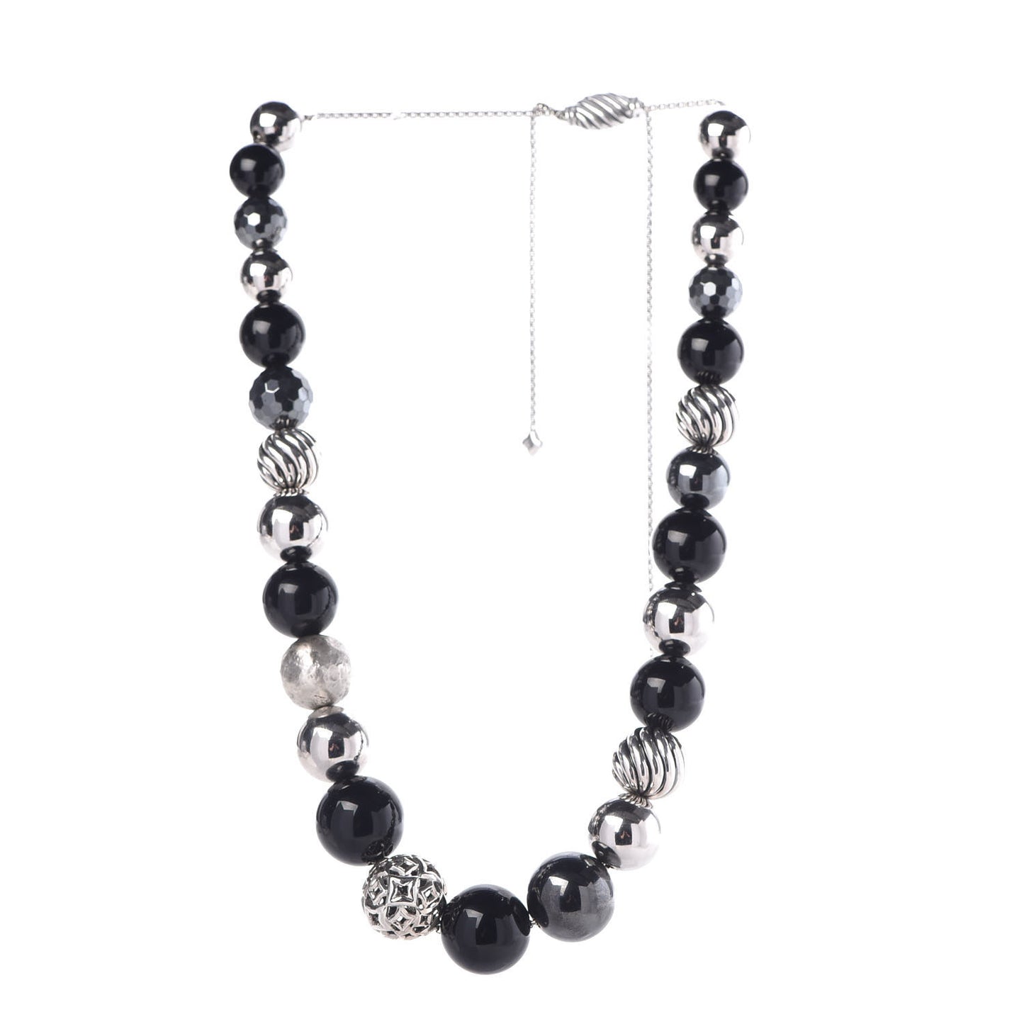 Sterling Silver Black Onyx Hematite Elements Long Necklace