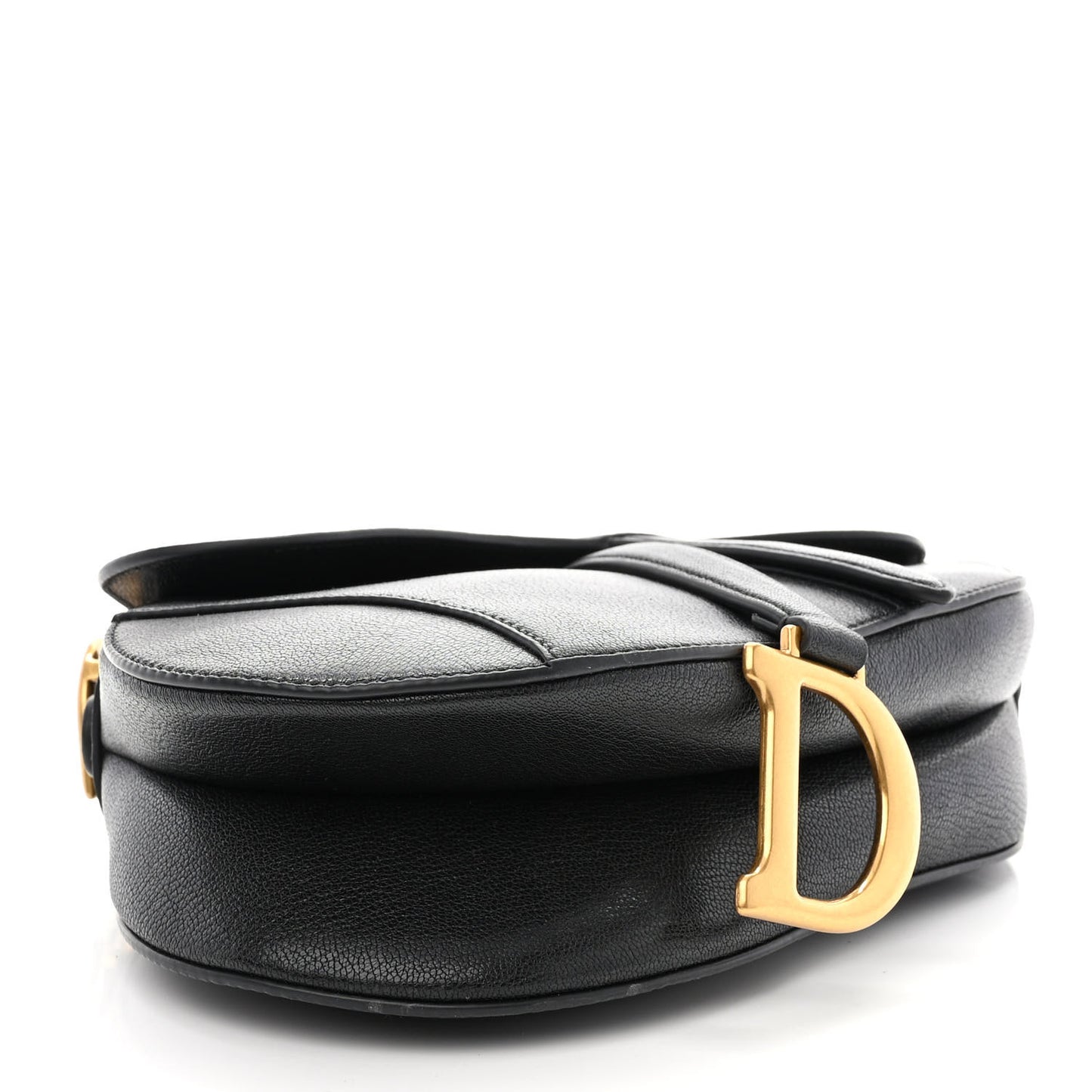 Shiny Goatskin Saddle Bag With Strap Black