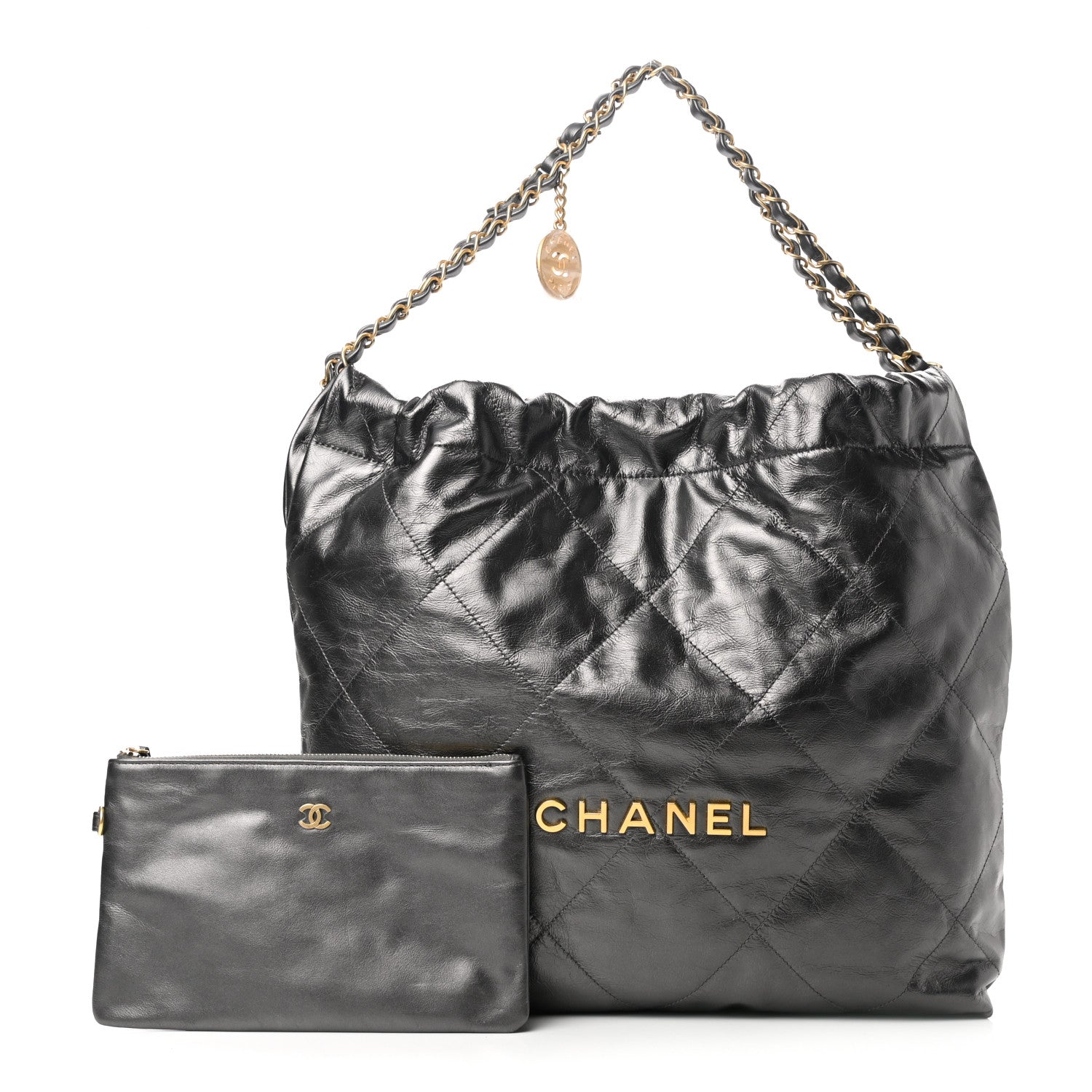 Chanel Metallic Calfskin Quilted Chanel 22 Ruthenium 1 of 12