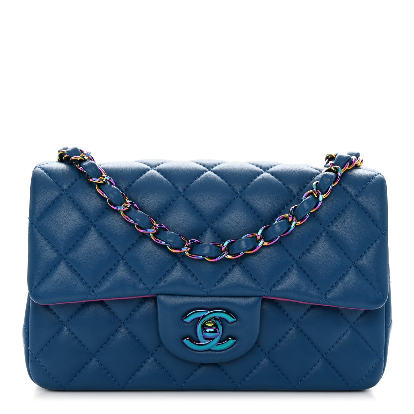 Lambskin Quilted Mini Rectangular Flap Blue Purple